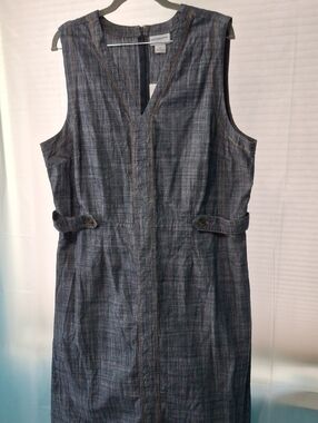 Liz Claiborne Blue Sleeveless Chambray Shift Dress 100% Cotton Nwt